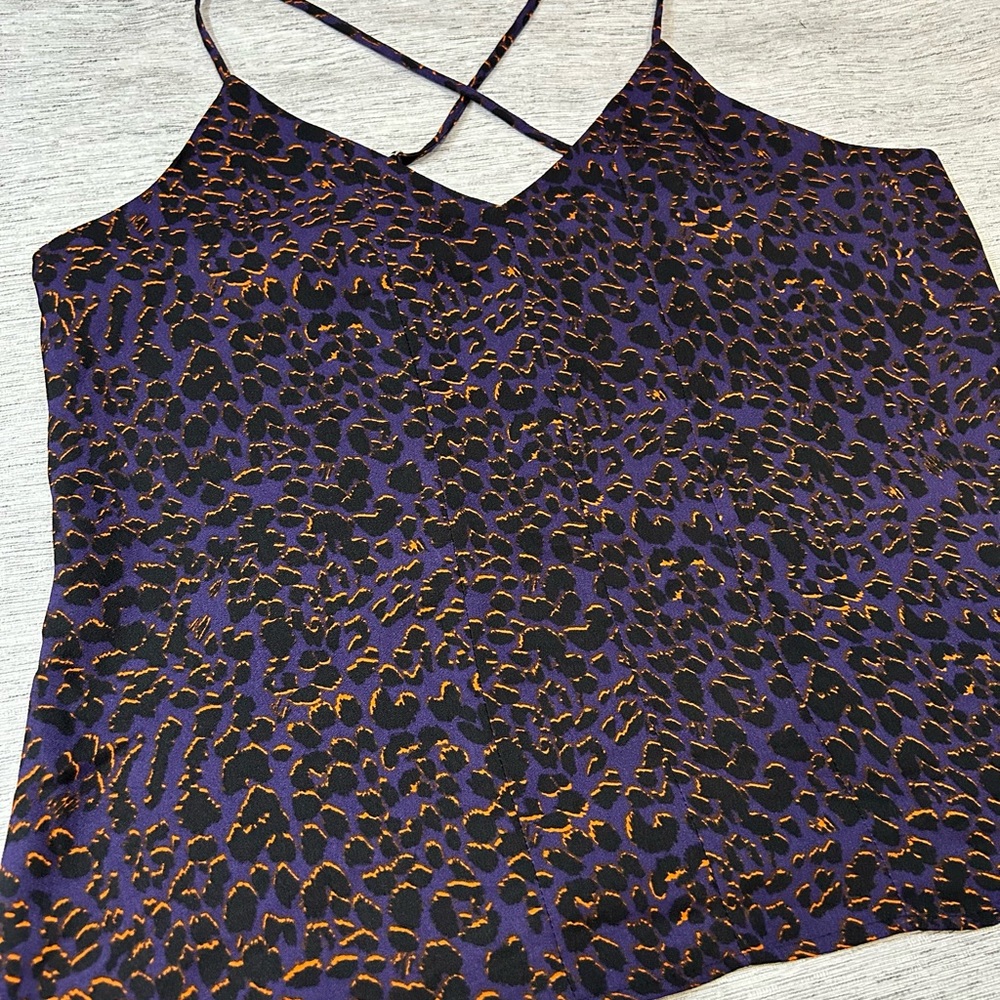 *NWOT* Allison Joy Spaghetti Strap Tank Cami M Black and Purple Leopard Print